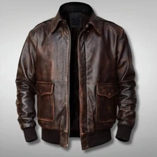 Men’s A-2 Aviator Air Force Pilot Leather Jacket- Aviator A2 Flight Bomber Gift