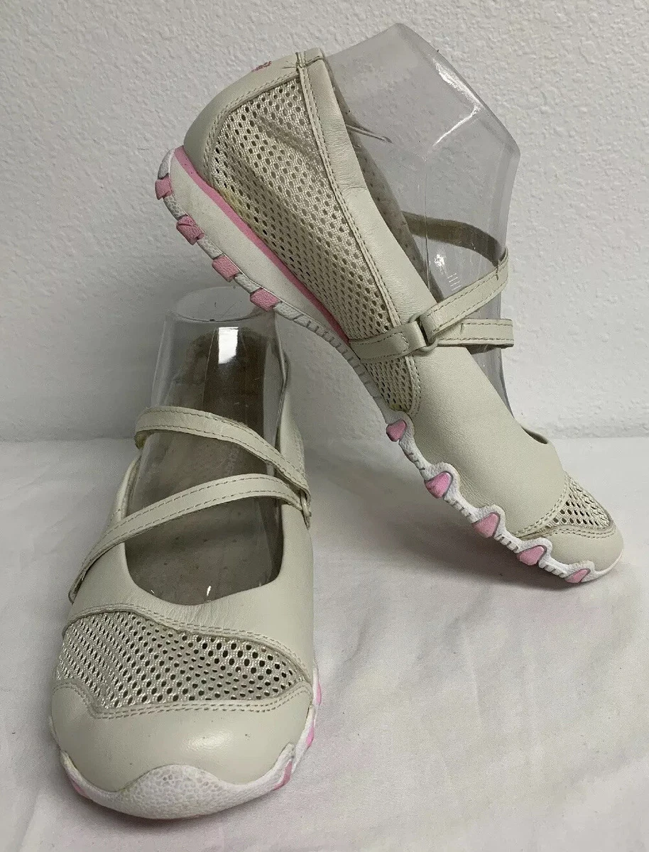 Bone Ivory Pink SKECHERS Mesh Leather Criss Cross Mary Jane Strap Low Shoes 9