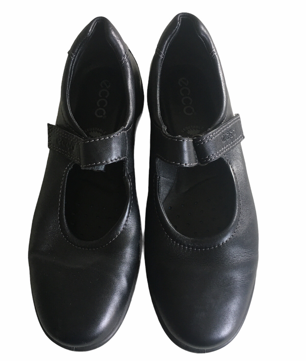 Women's Ecco Light Black Leather Mary Jane Shoes Loaf… Gem