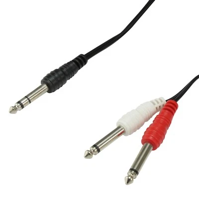 5m 6.35mm Stereo Jack to 2 x Mono Jacks. Insert Cable, Y Lead. 1/4" 6.35mm Audio