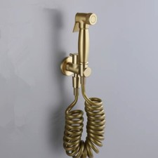 Brushed Gold Brass Bidet Sprayer Kit Hand Held Shower Shattaf Douche 2m PU Hose