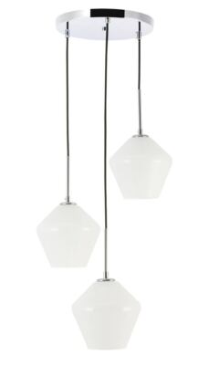 Chrome Pendant 3 Light Kitchen White Glass Shades Chandelier Dining Room Fixture