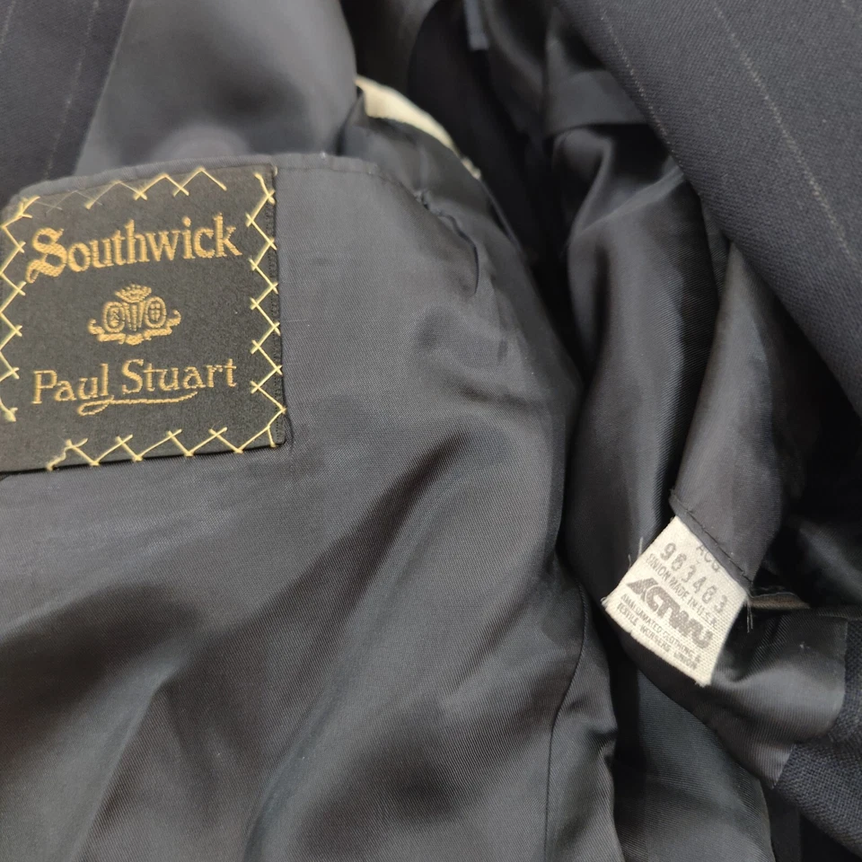 VTG Southwick Paul Stuart 2-pc. Men's Suit Navy Pinstripes 40-42R 34X28 Preppy - Image 4 of 4