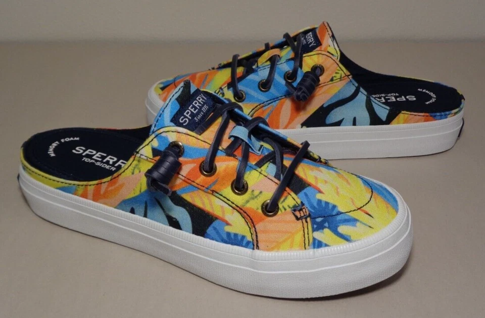 Sperry Size 6.5 M CREST MULE Coral Floral Navy Loafers New Women's Shoes