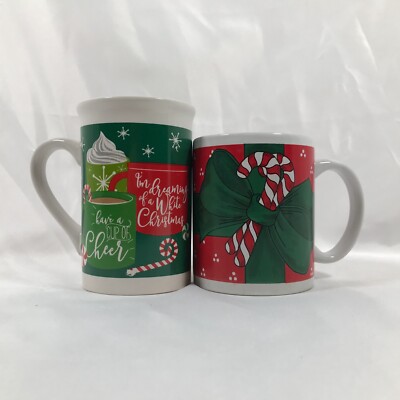Candy Cane Cup Of Cheer Hot Cocoa Christmas 10 fl oz Coffee Tea Mug Cup Set Of 2