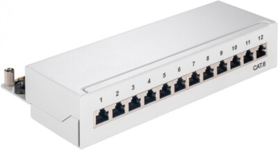 CAT 6 Mini/Desktop Patch Panel, 12 Port, (1 HE) STP geschirmt, grau