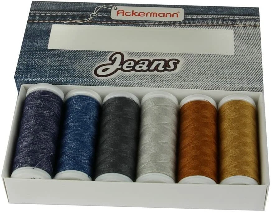 ACKERMANN® Jeans Nähgarnset Farben Mix Stärke 80, 6x 150m, Jeansgarn - Bild 2 von 2