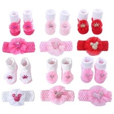 Baby Socks Bow Headband set -0-1Years Toddler Newborn Anti Slip Cotton Socks 2PC