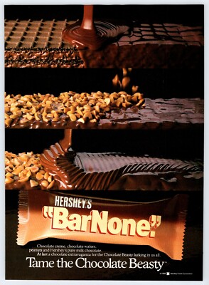 1988 HERSHEY'S BAR NONE CHOCOLATE BAR Vintage 8''X11'' Magazine Ad 1980's JNA15