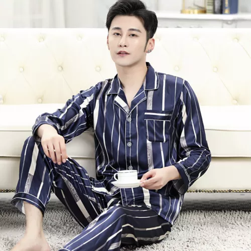 Luxus Herren Seide Satin Pyjama Set Weich Pyjama Langarm Nachtwäsche Loungewear - Bild 72 von 74