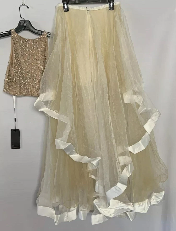 Vestido Terani Couture Dos Piezas Dorado/Marfil Talla 10 Foto 2 de 4