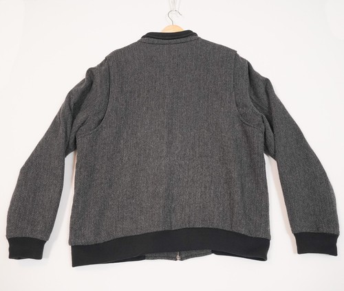 L.L. Bean Gray Wool Blend Herringbone Bomber Jacket MENS LARGE Full Zip - Picture 2 of 14