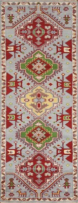 Geometric Heriz Serapi 8 ft. Runner Blue Rug Handmade Wool 7' 9'' x 2' 7''
