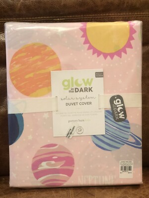 Pottery Barn Kids Girl Glow-in-the-Dark Solar System Full/Queen Duvet Cover Pink