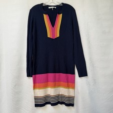 Trina Turk Camp Striped Sheath Sweater Dress Womens Large Color Block Wool Knit