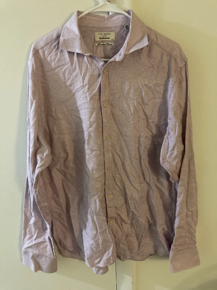Camisa de vestir Ted Baker Endurance para hombre talla 16,5 rosa manga larga abotonada Foto 3 de 4