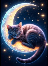 5D Diamond Painting Kit Round Full Drill Cat Art 12x16 in