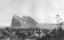 Mediterranea Sea ROCK OF GIBRALTAR MOORISH CASTLE ~ Old 1841 Art Print Engraving