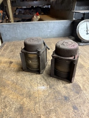 Antique US&S Co Railroad RR Train Steam Engine Electric Light Lamp Set Pair USA