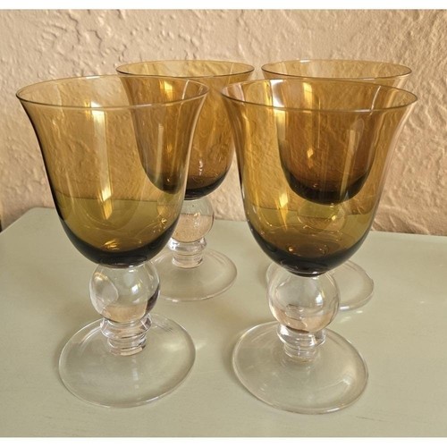Golden Amber Crystal Goblets Hand Blown Clear Stem Set Of 4 Avail. (#20)