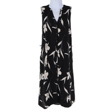 A New Day Sleeveless Button Up Sundress Womens Sz S Black Floral Pockets V-Neck