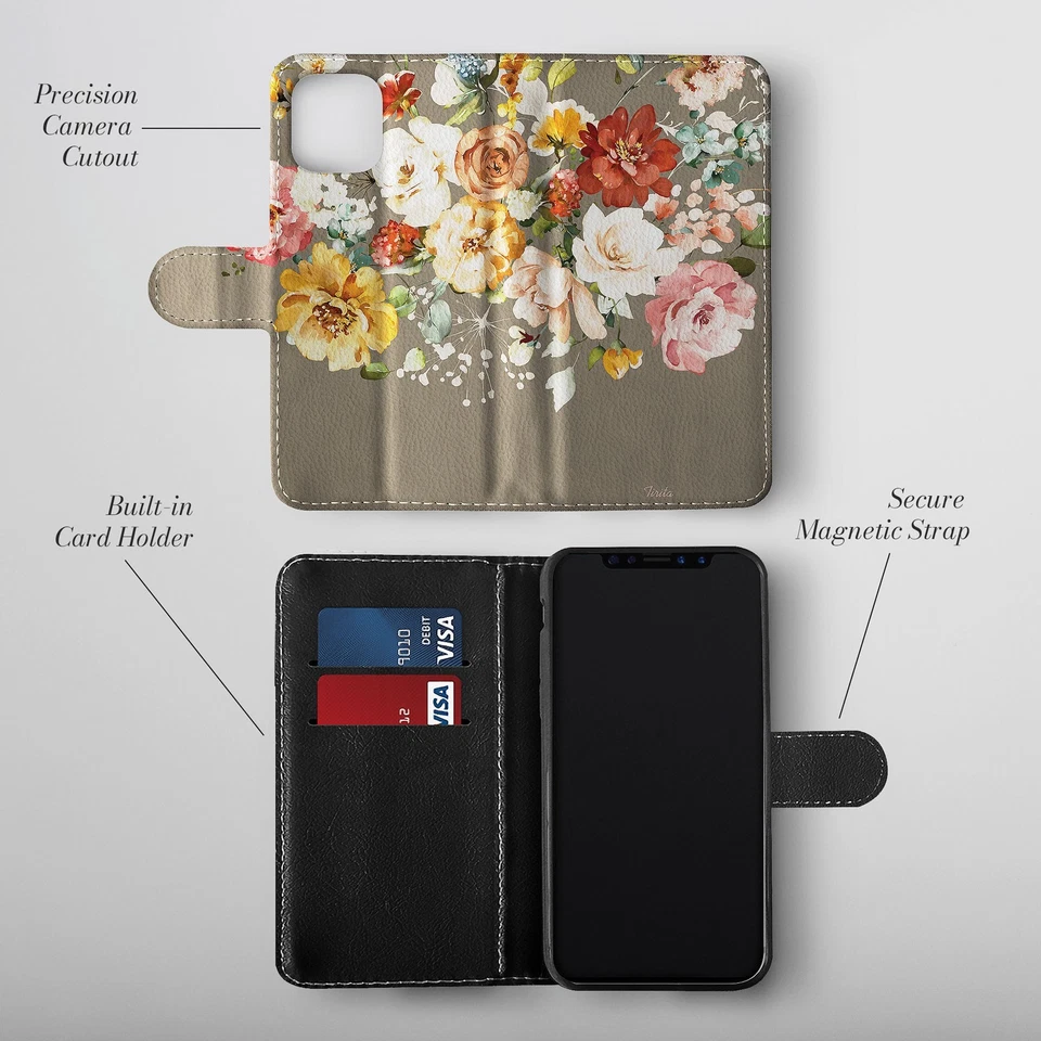 Funda Cartera Teléfono Personalizada para iPhone 16 16e 15 14 Pro Max Floral Jardín Foto 3 de 4