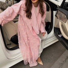 Open Kaftan Abaya Muslim Women Long Dress Kimono Cardigan Flower W/scarf Outfits