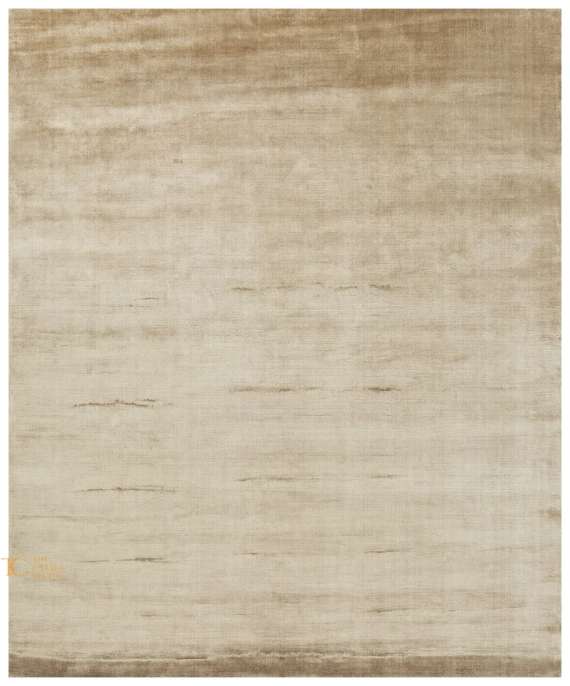 Luxury Viscose Shag Area Rug Hand Tufted Beige Cream Modern Soft Plush Carpet - Image 2 of 4