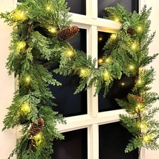 6 FT Christmas Garland with Lights, Battery Operated Pre-Lit Pine Cone Greene...