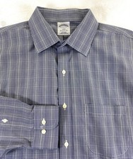 Brooks Brothers Men's Regent Non-Iron Pocket Navy Blue Check Dress Shirt 17-6/7