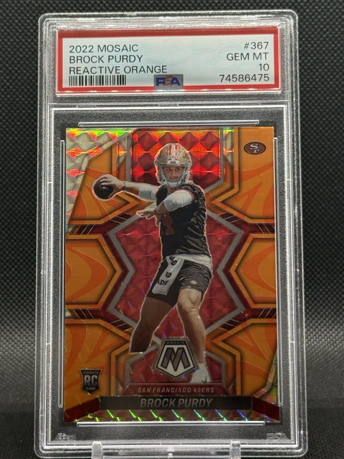 2022 Panini Mosaic Brock Purdy 49ers #367 Reactive Orange Prizm RC PSA 10