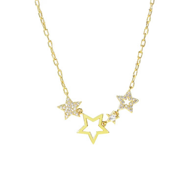 Micro-Inlaid Zircon Tassel Star Pendant Necklace Gold Plated Brass Necklace