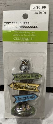 NEW Tiny Treasures Woodland Fairy Tale Signs with Owl Enchanted Forest Gnomes