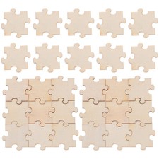 50 Pcs Unfinished Wooden Puzzle Wood Pieces Cutouts Ornaments for Crafts