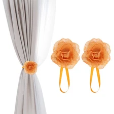 1 Pair Flower Magnetic Curtain Tie Backs Tiebacks Drapery Holdbacks Orange