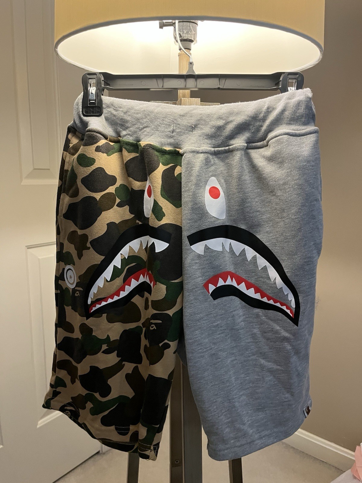 BAPE Shark Camo Back Pocket Sweat Shorts Grey Men's US Large