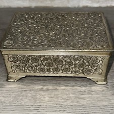 Vintage Japanese Cherry Flowers Silver Plated jewelry Box
