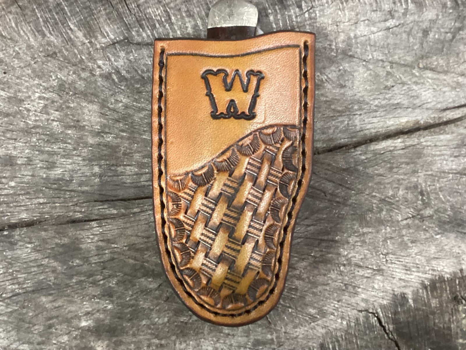 Leather Folding Pocket Knife Clip Sheath Trapper Size (Sheath Only)