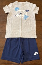 Kids Nike Dri-Fit Shorts T-Shirt Set Toddler Gray/Navy Blue-White Size 4T 45