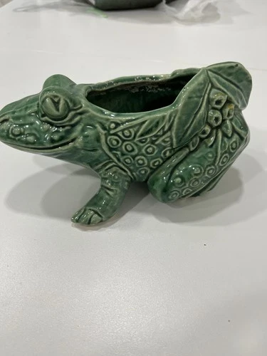 Vintage Retro Collectible McCoy Large Green Frog Planter Pottery USA 8.25” Long