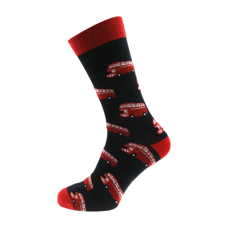 GTR-PRESTIGE GIFTWARE London Red Bus Driver Design Navy & Red Woven size 5-12 Unisex Socks X6HL080