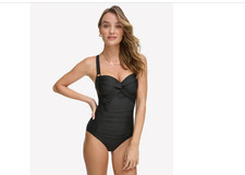 DKNY Womens Twist-Front One-Piece Black M 1870
