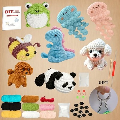 Beginner Crochet Kit 8PCS with Yarn Hooks Animal Patterns & Video Tutorials