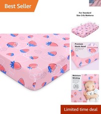 52x28 Inch Soft Microfiber Fitted Baby Crib Sheet Pink Strawberry Pattern
