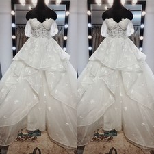 Gorgeous Wedding Dresses Ruffles A Line White Ivory Sweep Train Bridal Gowns