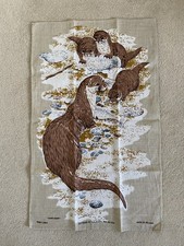 Vintage Otters Tea Towel Linen Ulster David Parry Unused