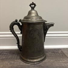 Vtg Made In USA Sheffield Plate Silver 1016 (Pewter?) water pitcher Ornate Rose