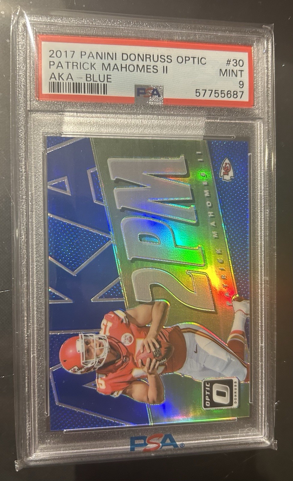 2017 PATRICK MAHOMES PANINI DONRUSS OPTIC BLUE 129/149 RC AKA 2PM #30 PSA 9 MT