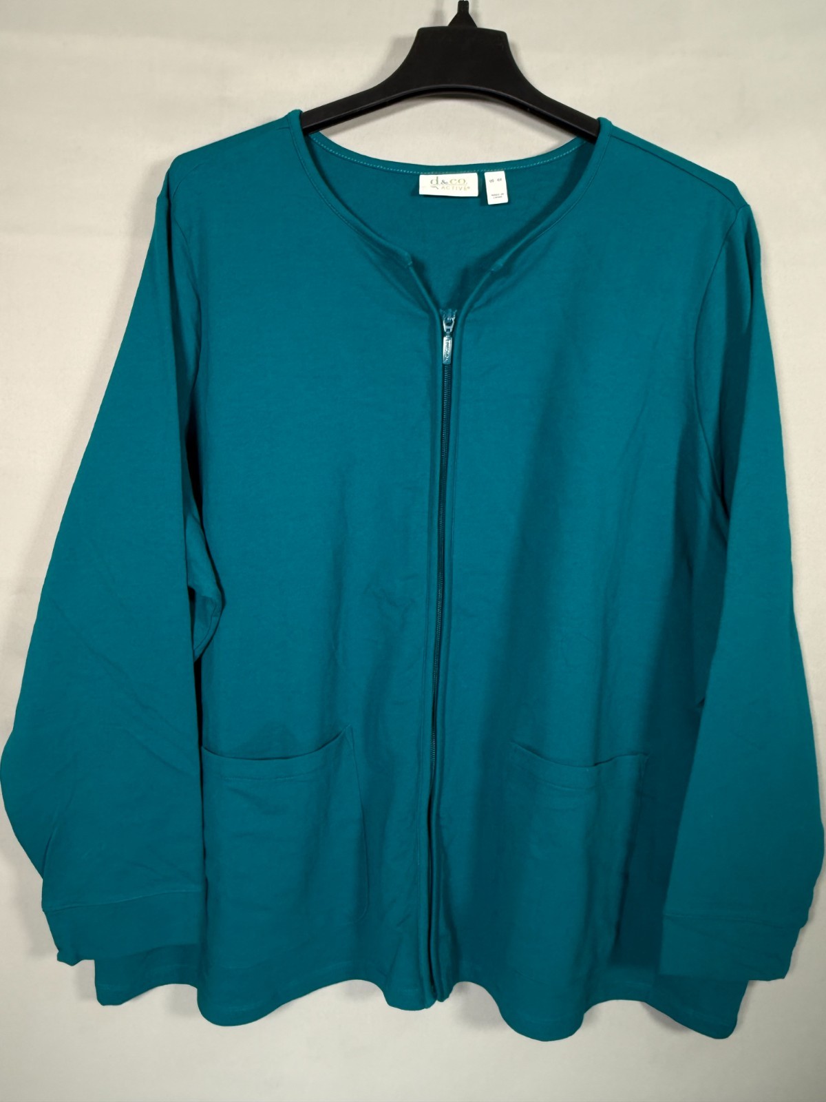 D & Co Active Full Zip Jacket Women 4X Teal Soft Stretch Chest 62" Pockets Style