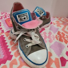 Converse All Star Double Tongue Grey/Pink/Teal Low Top Youth Girls Sz 3 Sneakers